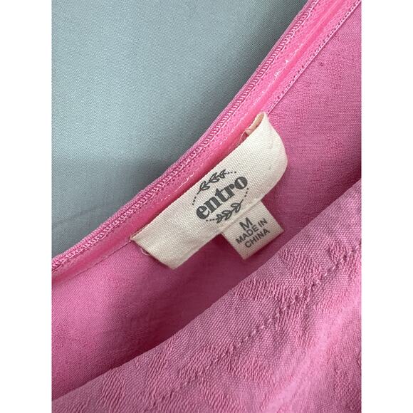 Entro Dress Women Medium Pink Mini Ruffle One Shoulder Asymmetrical Tiered Boho - Picture 2 of 9